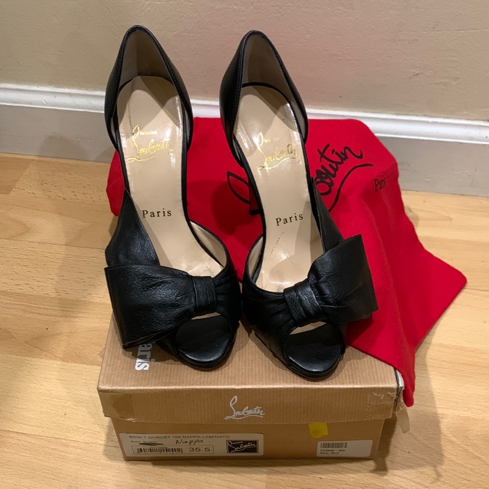 Christian Louboutin Bow T Dorcet 100 Nappa Laminato Size 35.5, Black